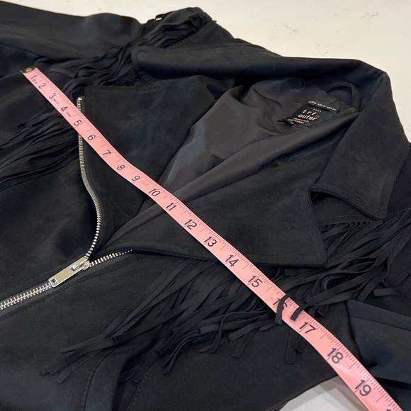 Zara Black Fringe Faux Suede Moto Jacket Cropped Western - Picture 7 of 8